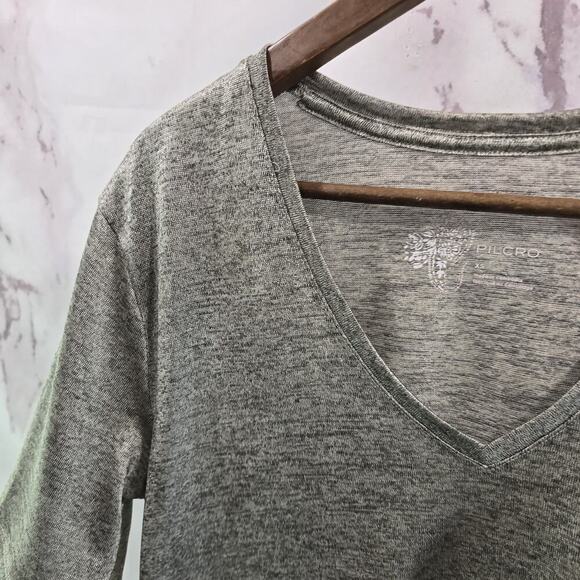 Anthropologie Shirt Womens XS Blouse Tee Silver Shimmer Metallic V Neck Pilcro - Picture 2 of 10